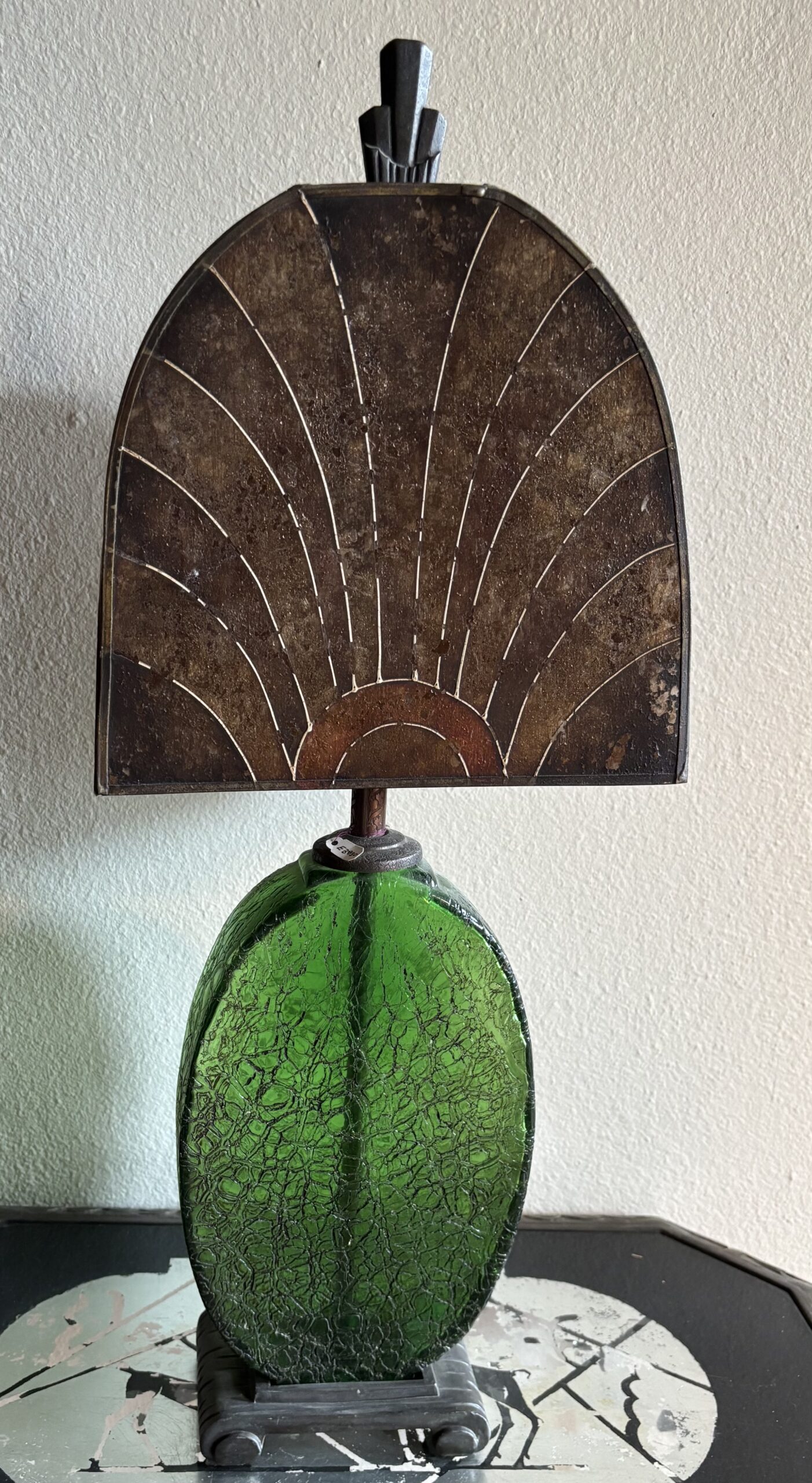 Art Deco Crackle Glass Lamp w/Hand-painted Mica Shade (We Will Restore to Your Specifications)