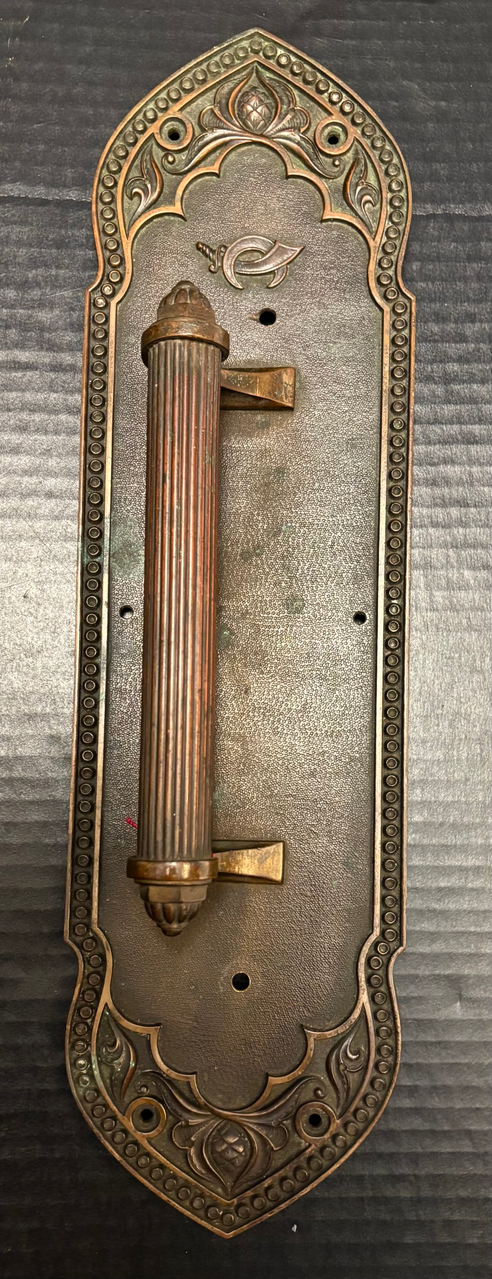 Russwin Bronze Masonic Lodge Door Puill (As Found) (18" L x 5" W) (We Restore to Your Specifications)