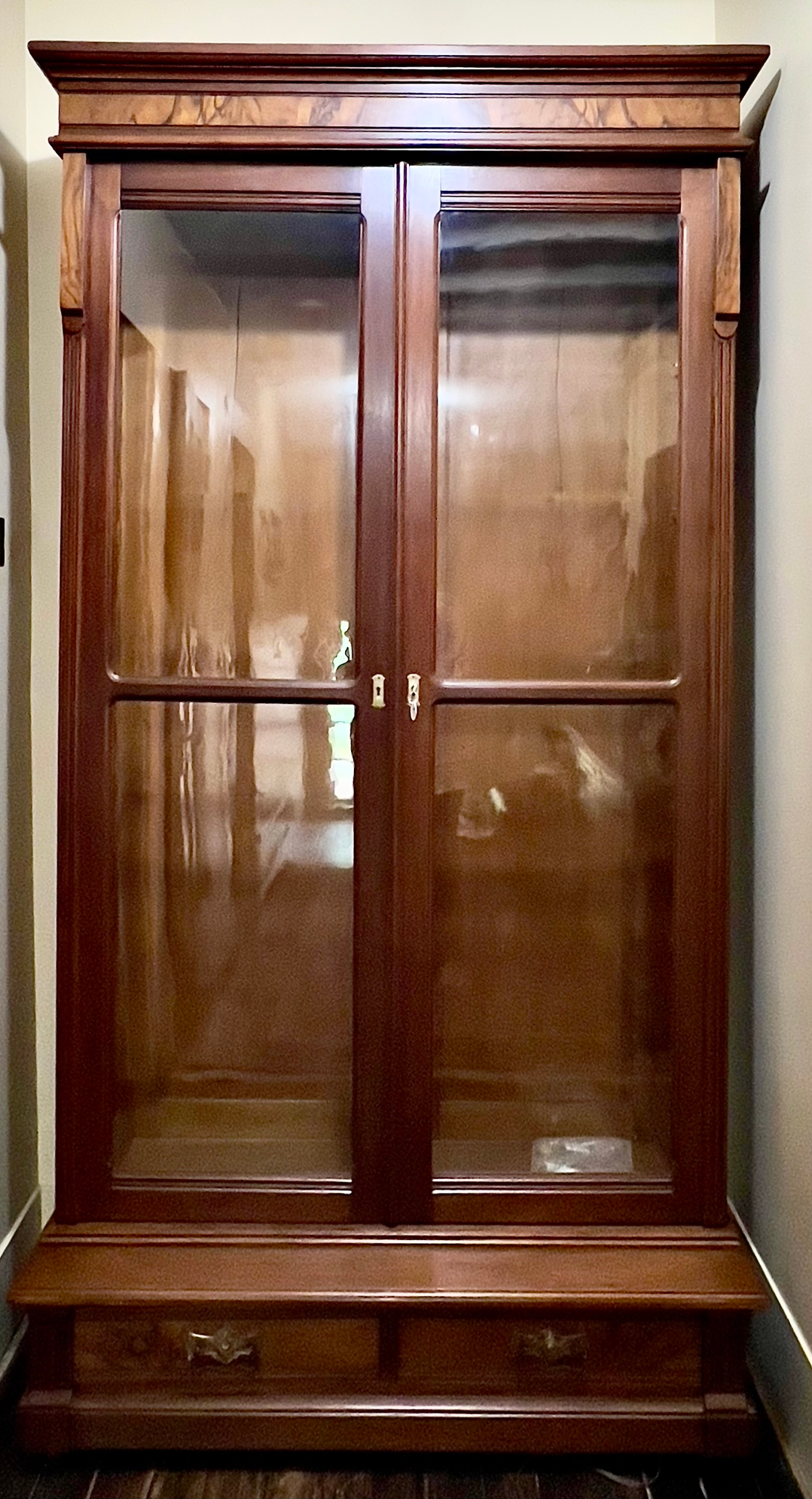 Restored Walnut 2-Door Cabinet with/ Storage Drawers Below - SOLD